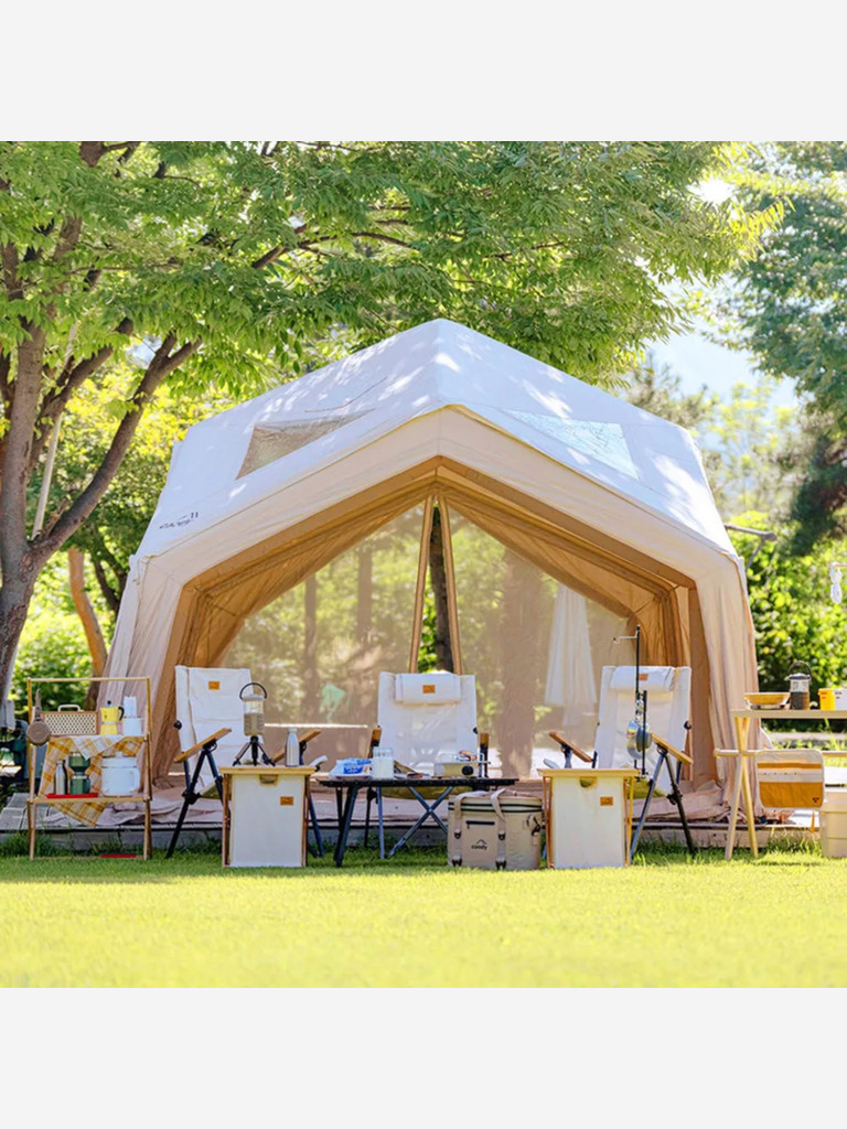 Надувная палатка Coody HUB Beige, 360×360×275 см, 4–6 человек, 4 входа, модульная система