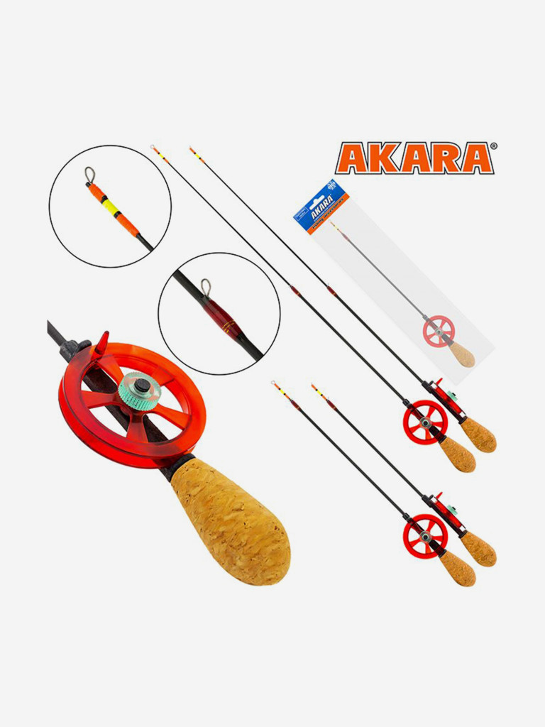 Удочка зимняя Akara Leader M 455 с катушкой Red (хлыст Hi Carbon medium teleskop 2 составной)