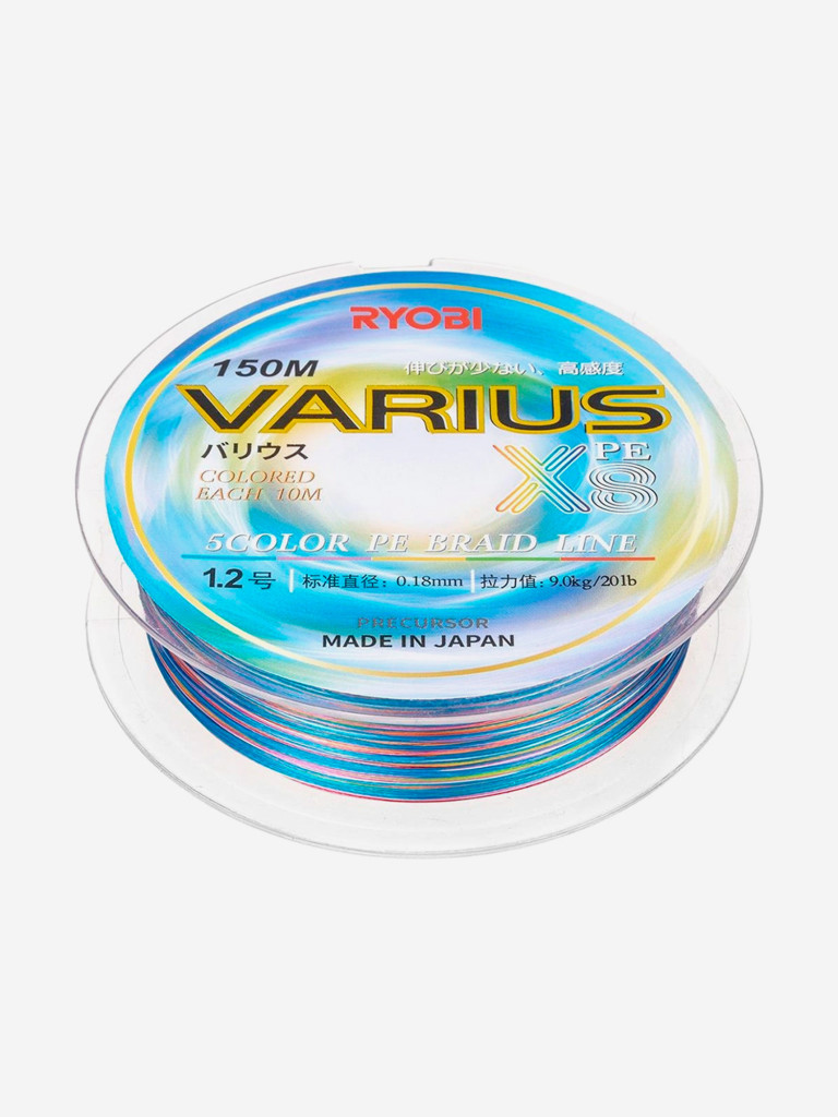 Шнур плетеный для рыбалки Ryobi VARIUS PE8X, 150м, 0,185мм, 9кг, мультиколор