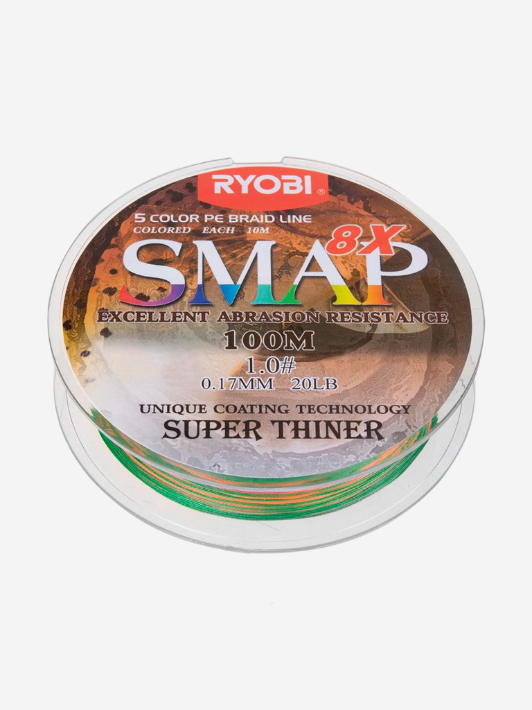Шнур плетеный для рыбалки Ryobi SMAP PE8X, 100м, 0,165мм, 9кг, мультиколор
