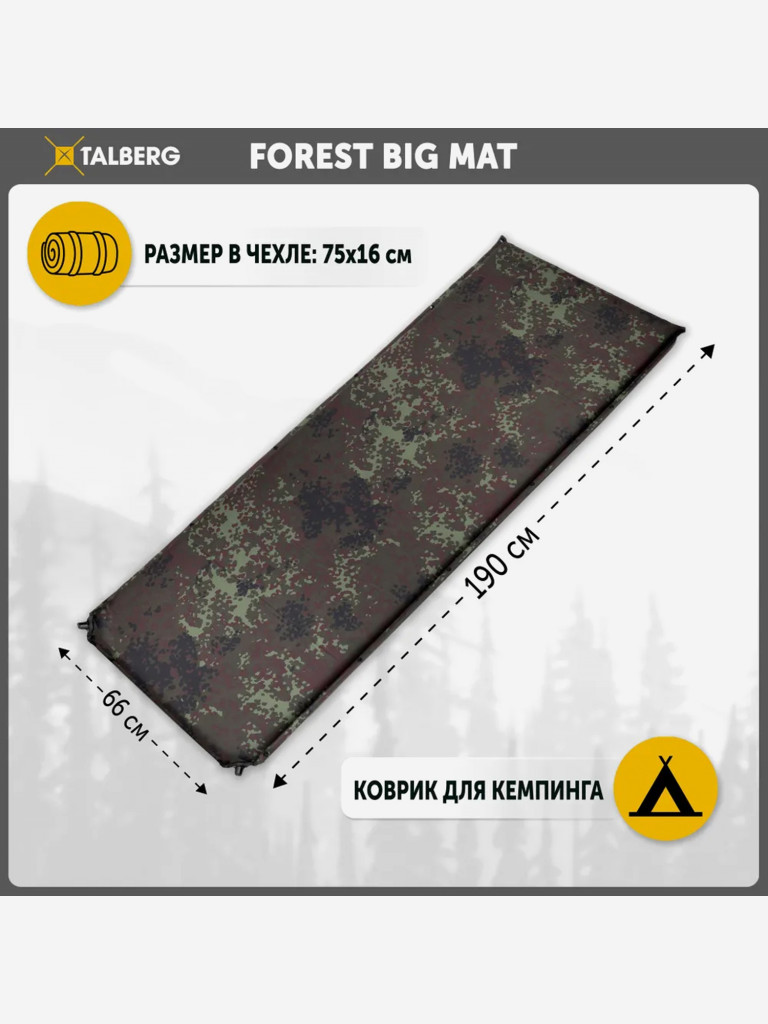 Самонадувающиеся коврик FOREST BIG MAT TALBERG, 190x66x7 см, камуфляж