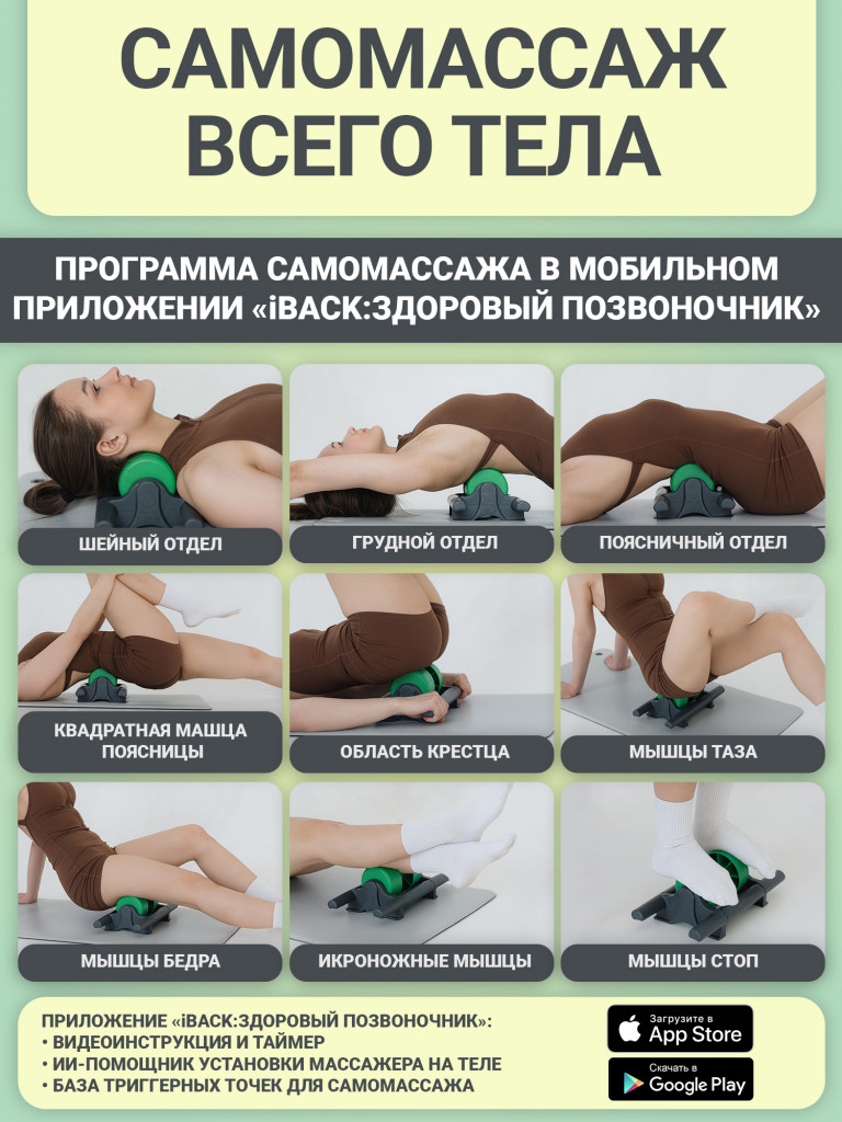 Массажный ролик iBACK ROLLER для коррекции позвоночника, МФР ролл