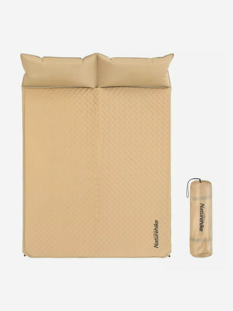 Коврик самонадувающийся Naturehike двойной, с подушками, 185х130х2,5 см, песочный
