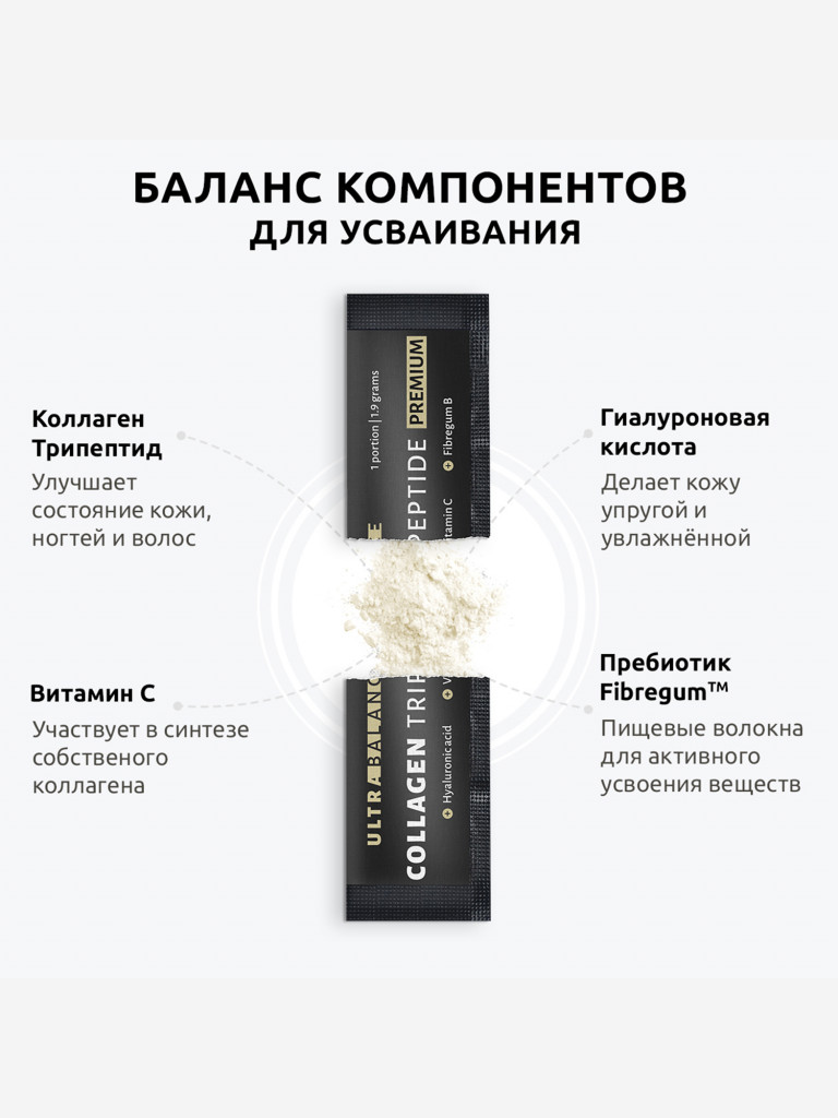 Коллаген морской трипептид UltraBalance, для суставов и связок, с витамином С и гиалуроновой кислотой, 30 саше