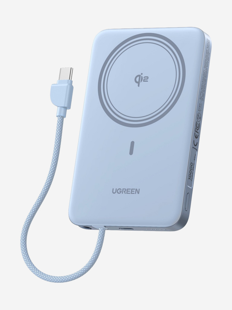 Внешний аккумулятор UGREEN PB570 (65839B) MagFlow Air Ultra-Slim 30W Magnetic 10000mAh Wireless Power Bank USB-C Cable