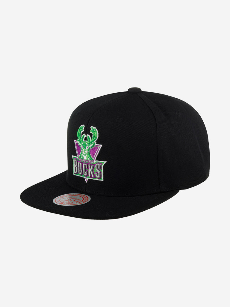 Бейсболка с прямым козырьком MITCHELL NESS HHSS5471-MBUYYPPPBLCK Milwaukee Bucks NBA