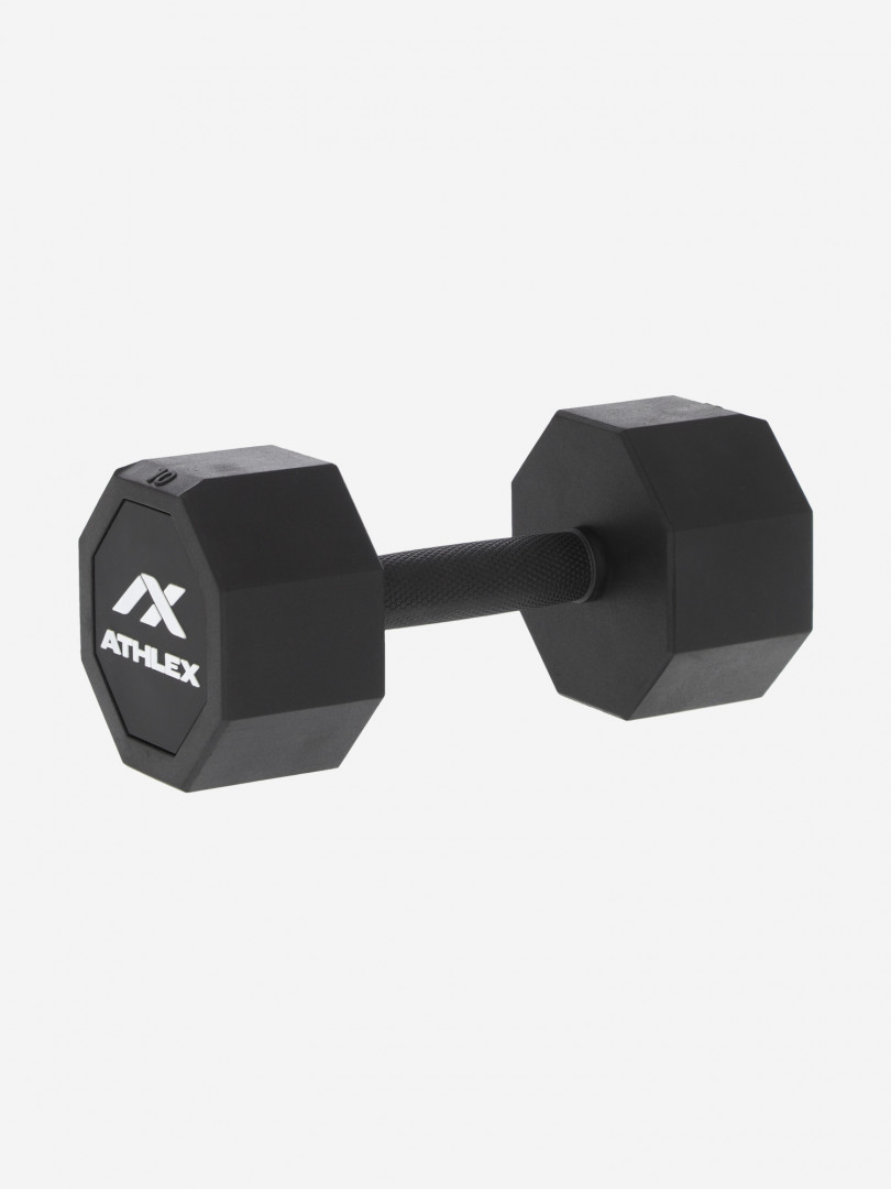 фото Гантель гексагональная обрезиненная athlex, 10 кг, черный