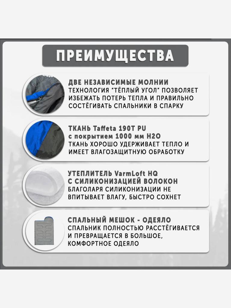 Спальный мешок туристический TALBERG TRAVELLER -7 C, синий, правая молния