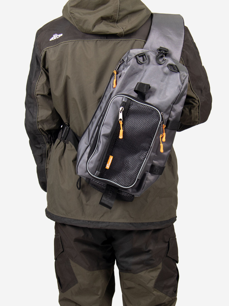 Сумка-рюкзак рыболовная Следопыт Sling Shoulder Bag, 44х24х17 см, цвет серый.