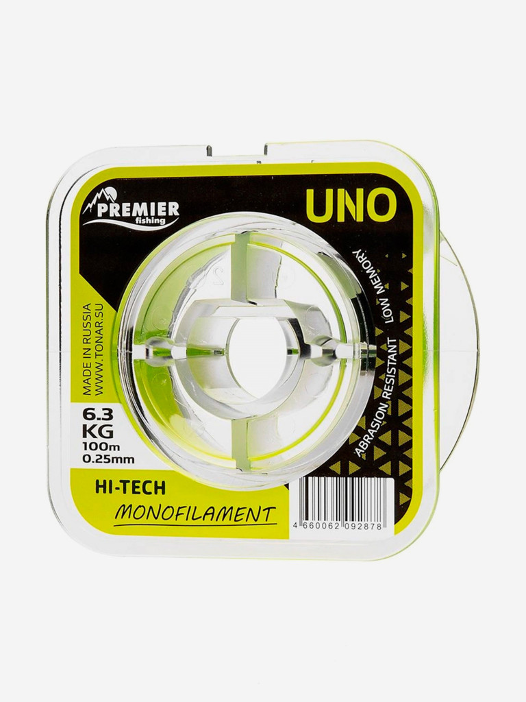 Леска для рыбалки Premier Fishing UNO Nylon 0,25мм, 100м, 6,3кг, флюоресцентно-желтый