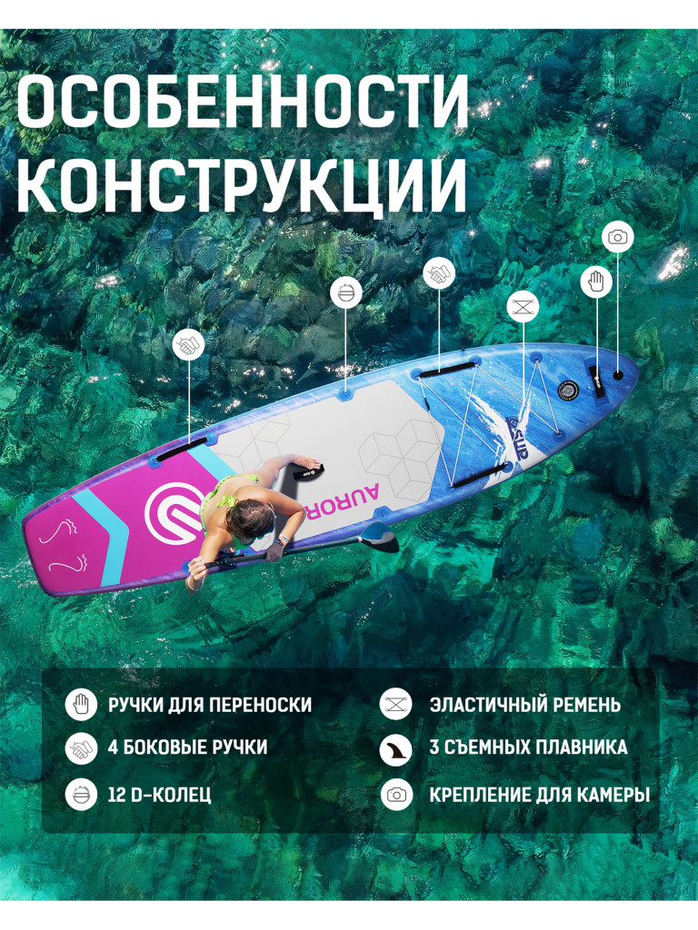 Надувной SUP-борд E-SUP AURORA PURPLE PRO, 11'6" 350*86*15 см сапборд