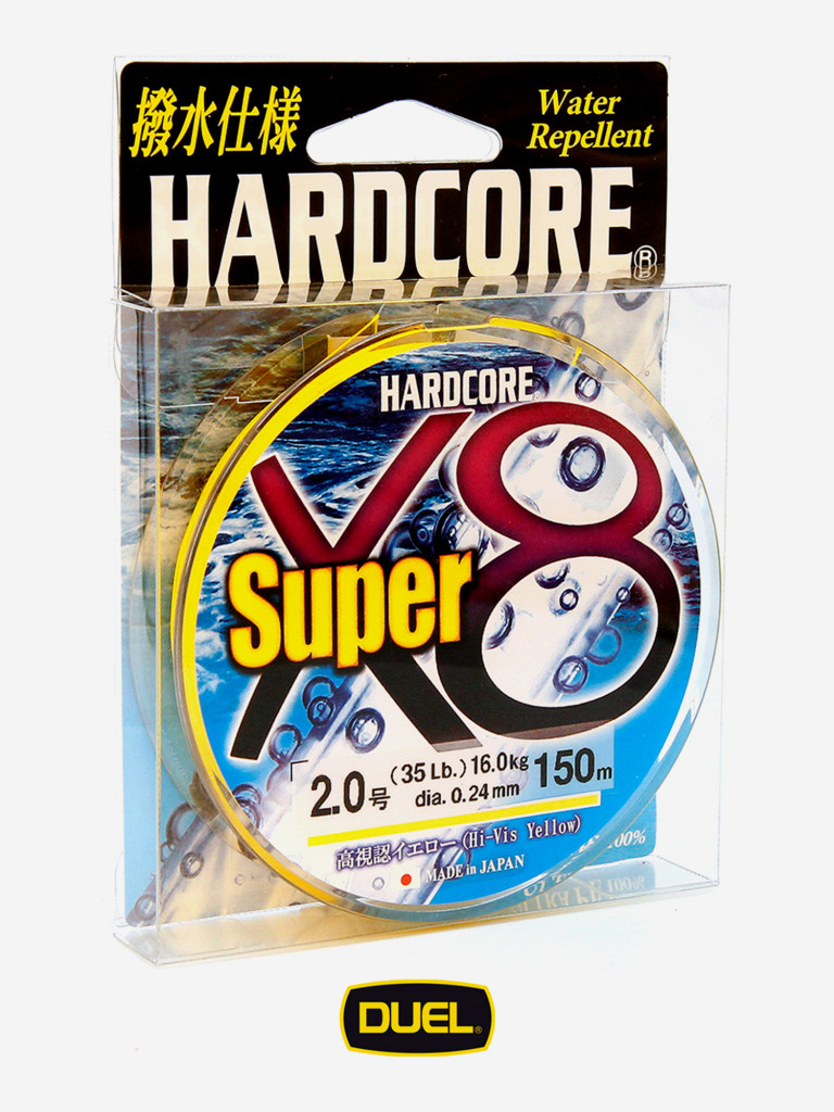 Плетеный шнур Duel Hardcore Super X8 hi-vis yellow 150 м #2.0 (0.24 мм) 16.0 кг