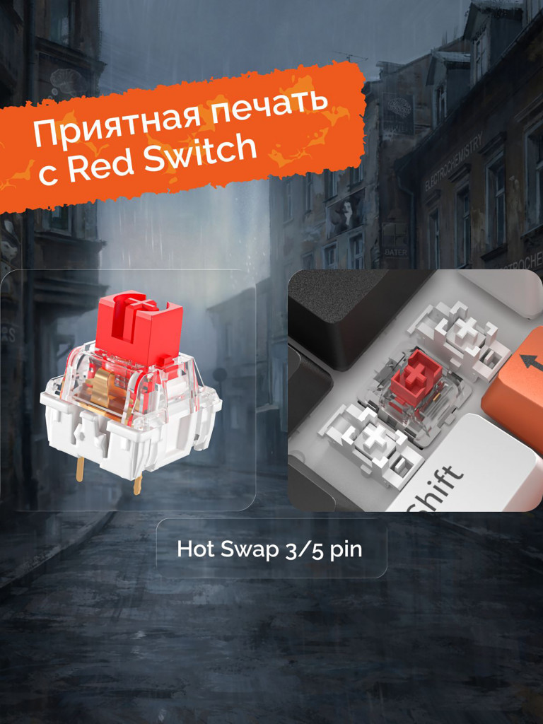 Игровая механическая проводная клавиатура CYBERLYNX H61K Grey, серая