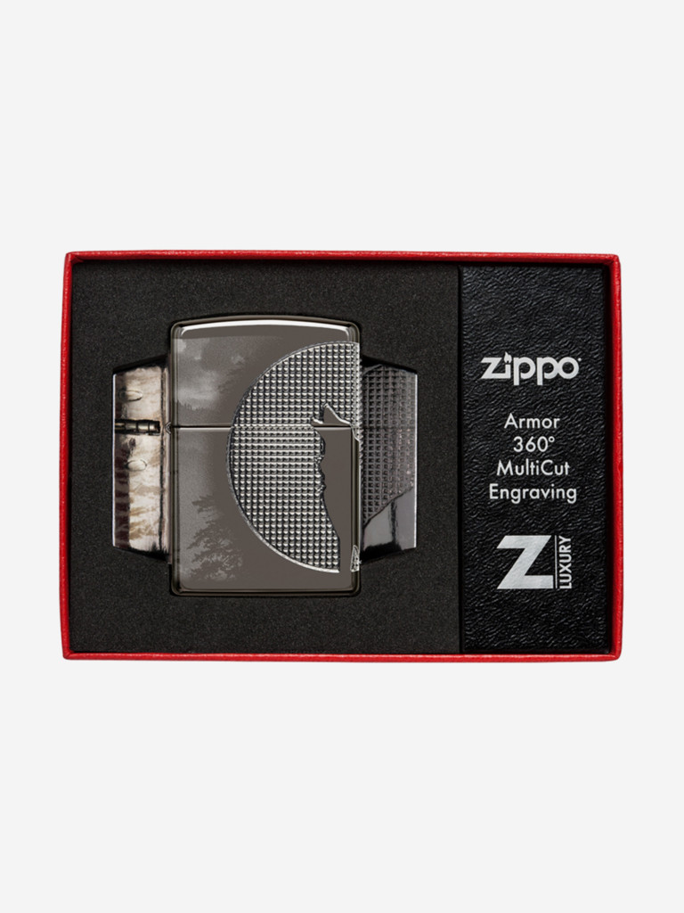 Зажигалка Zippo 49353 Armor Wolf High Polish Black Ice, черная