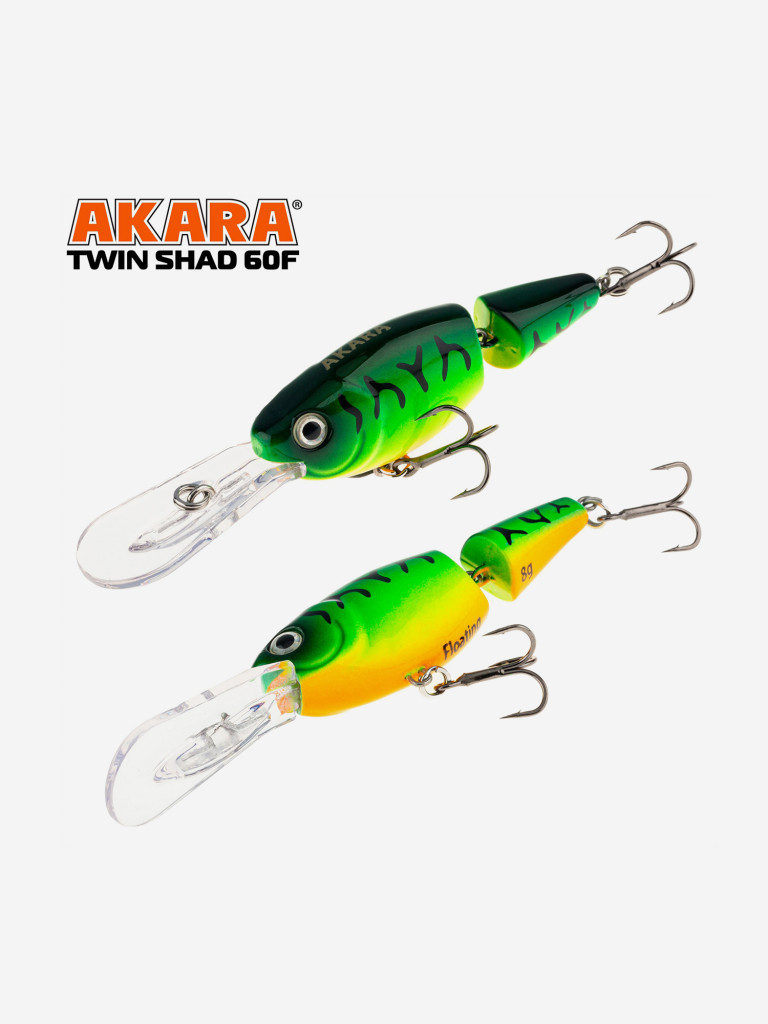 Воблер Akara Twin Shad 60F плавающий для троллинга на щуку, судака, сома, окуня 8гр A68