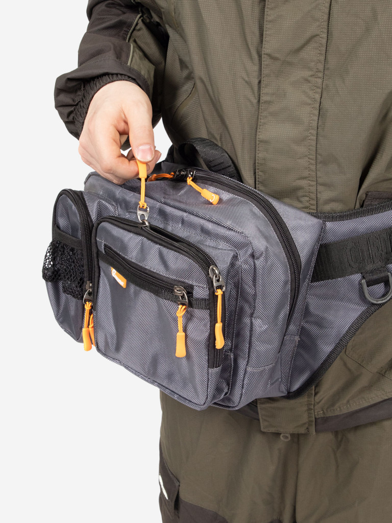Сумка рыболовная Следопыт Fishing Hip Bag, 28х21х17 см, цвет серый.