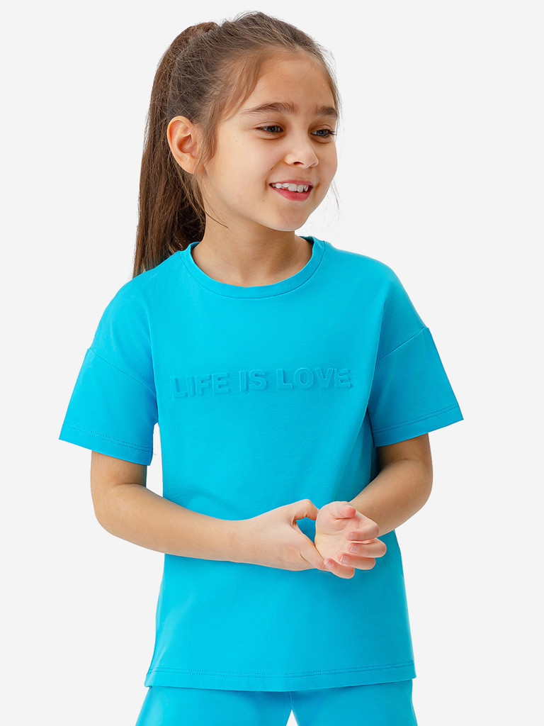 Футболка голубая с принтом Button Blue