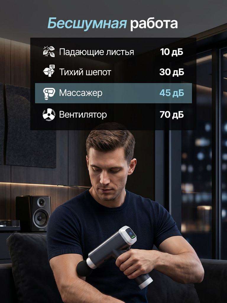 Перкуссионный массажер для тела, шеи и спины DFC VM-BR Синий, 6 насадок