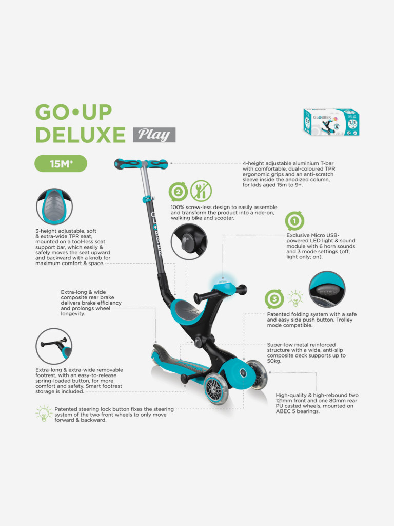 Самокат Globber GO UP DELUXE PLAY LIGHT
