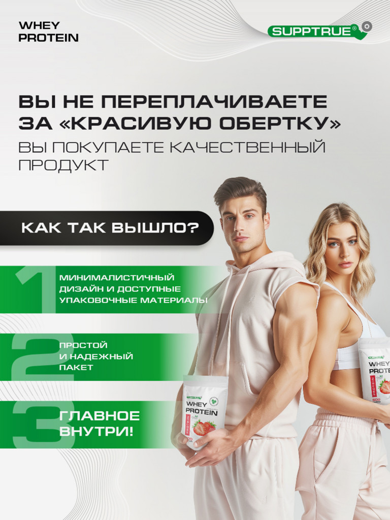 Протеин сывороточный Supptrue / Protein isolate / со вкусом Клубника/ 500г