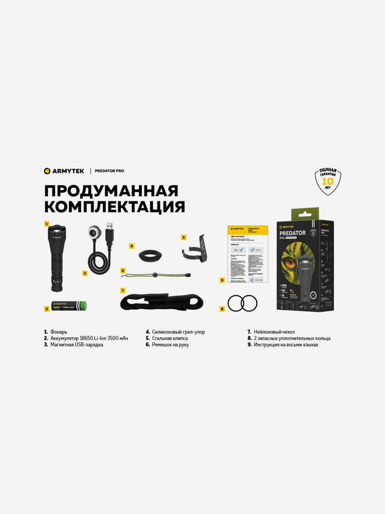 Фонарь ручной Armytek Predator Pro Magnet USB, холодный свет