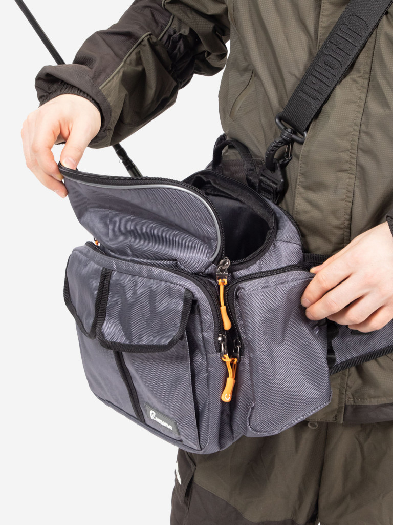 Сумка рыболовная Следопыт Fishing Hip Bag T2, 27х23х17 см, цвет серый.