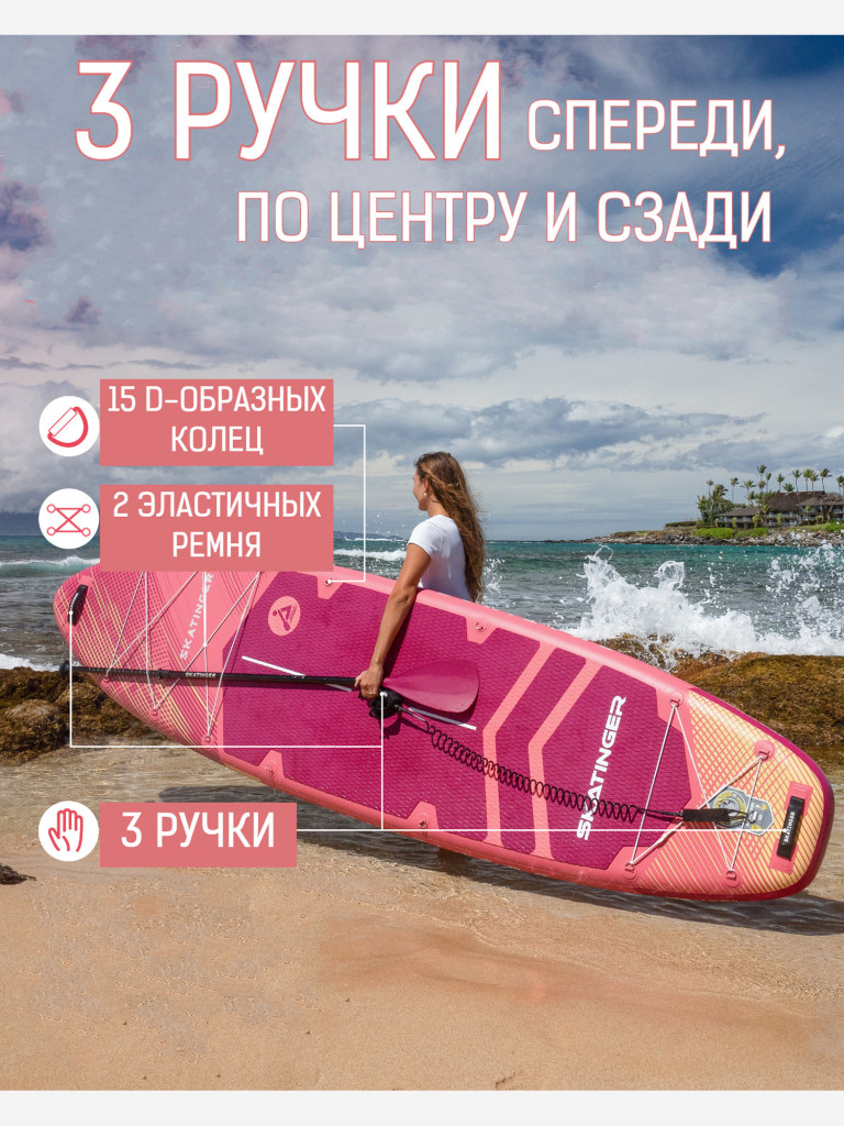Надувная двухслойная SUP-доска SKATINGER Meteor Pink, 11'6" 351*89*15 см, сапборд