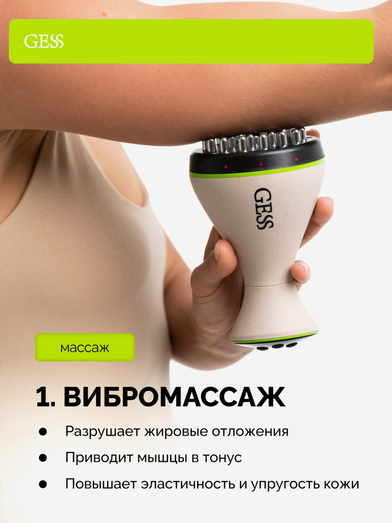 Массажер антицеллюлитный лимфодренажный для тела с миостимуляцией и прогревом GESS MIO, 3 режима, моделирующий массажер для тела, микротоки