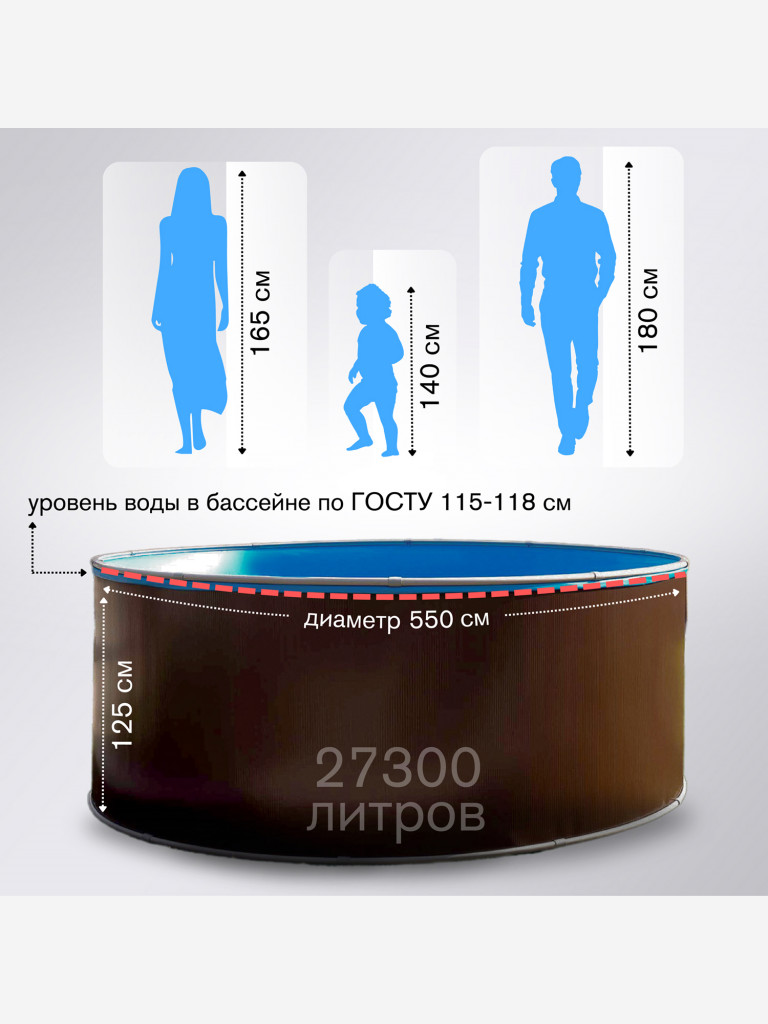 Бассейн круглый LARIMAR 550х125 см (шоколад RAL 8017, чаша 0,4 мм)