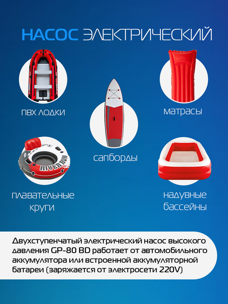 Электрический насос Marlin GP-80 BD, насос для лодок пвх, сапбордов, матрасов, бассейнов