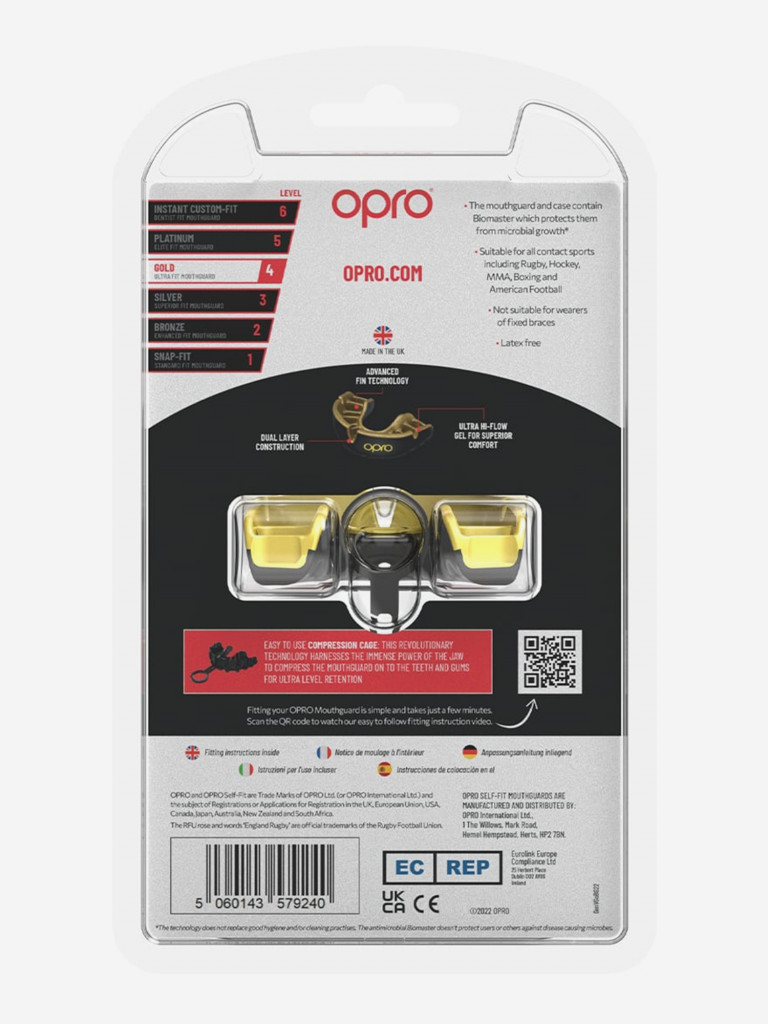 Боксерская капа взрослая, спортивная, защитная для зубов OPRO Self-Fit Gold - Black/Gold
