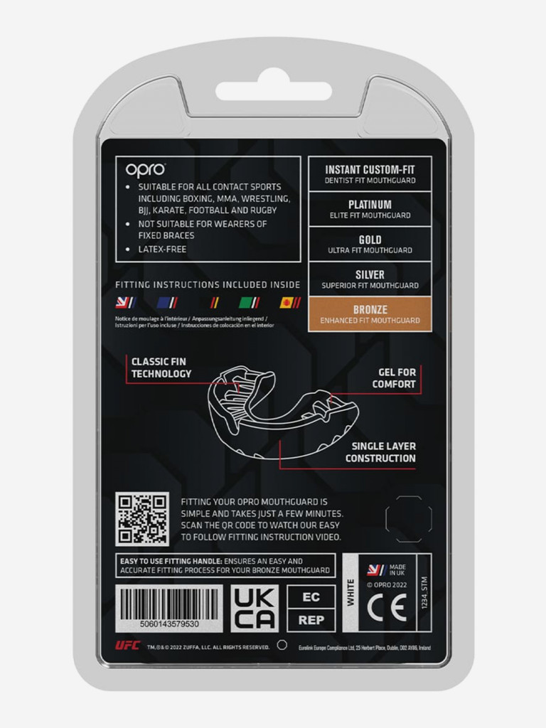 Детская боксерская капа, спортивная для защиты зубов OPRO Self-Fit Bronze UFC - White