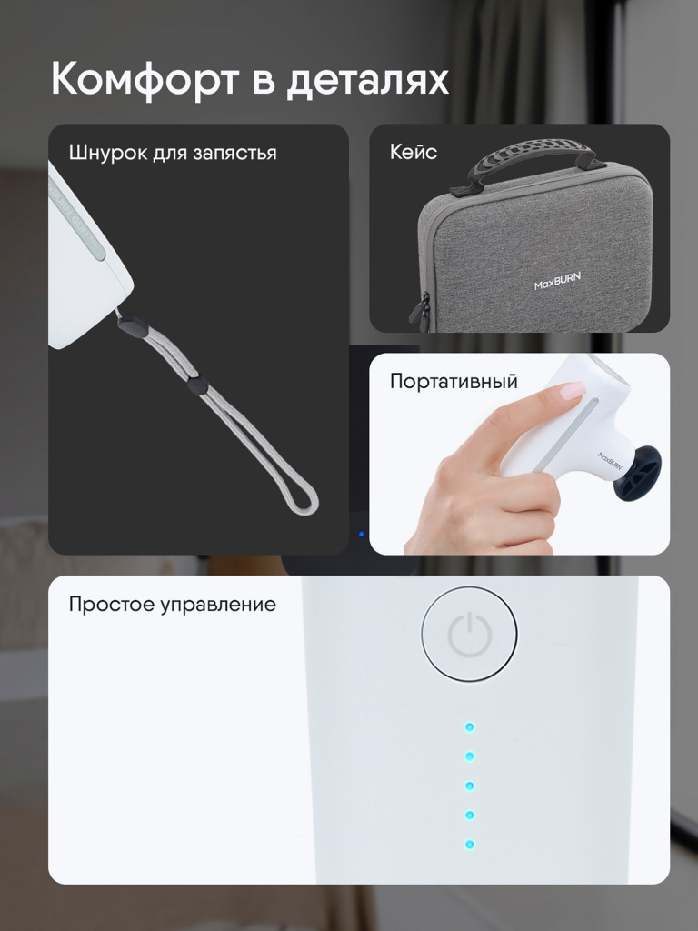 Перкуссионный массажер пистолет для тела Ergonova MaxBurn GUN mini электрический антицеллюлитный лимфодренажный