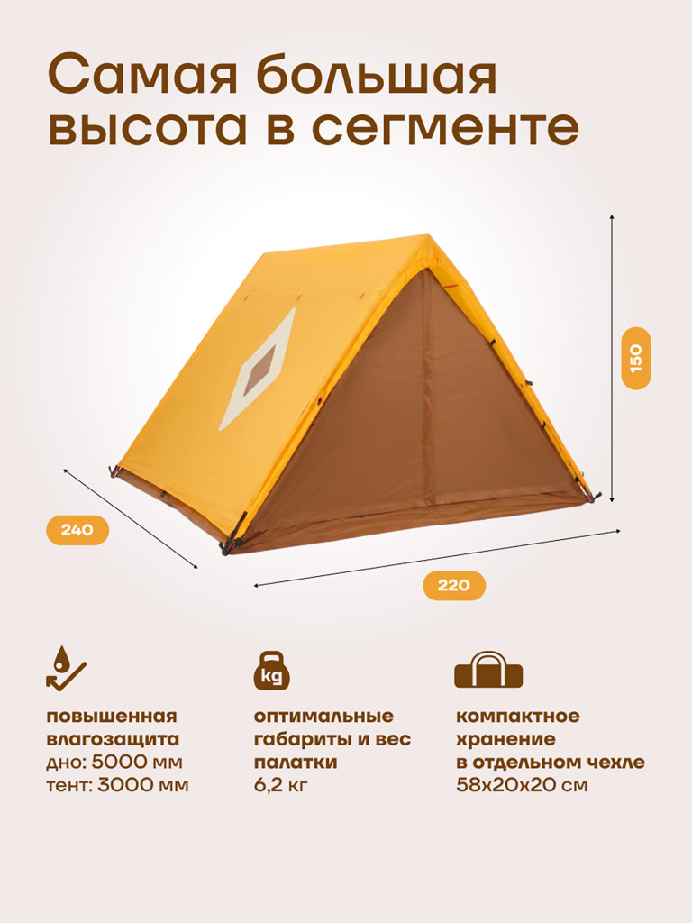 Палатка KLMN трехместная Орбита-3 быстросборная, желто-коричневая