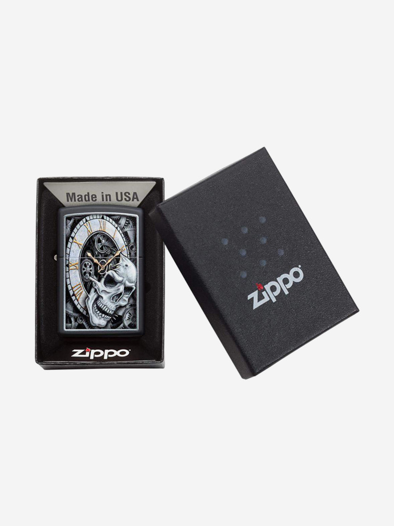 Зажигалка Zippo Skull Clock Design Black Matte