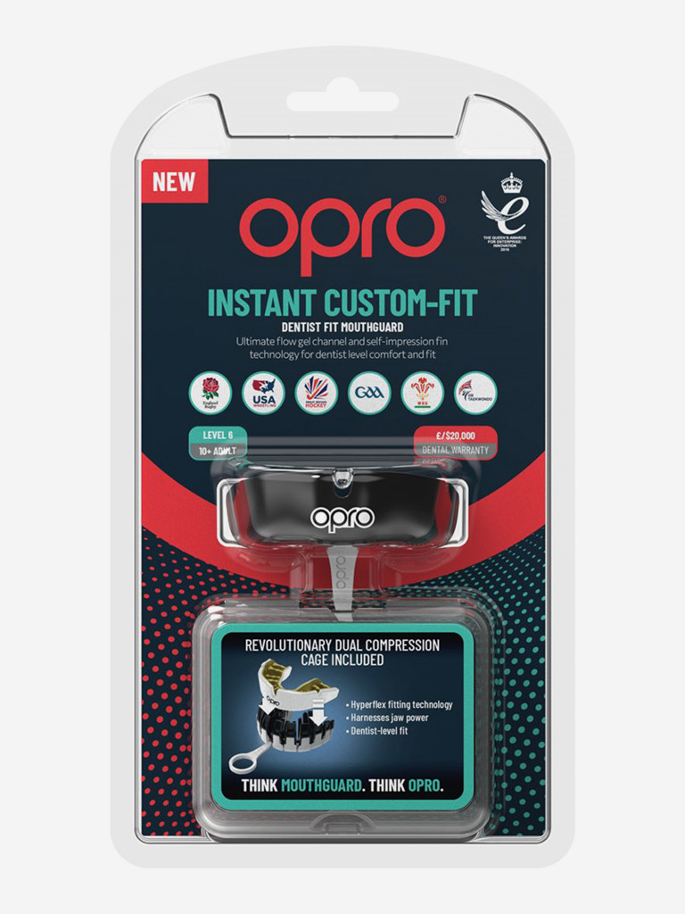 Боксерская капа взрослая, спортивная, защитная для зубов OPRO Instant Custom-Fit - Black/White