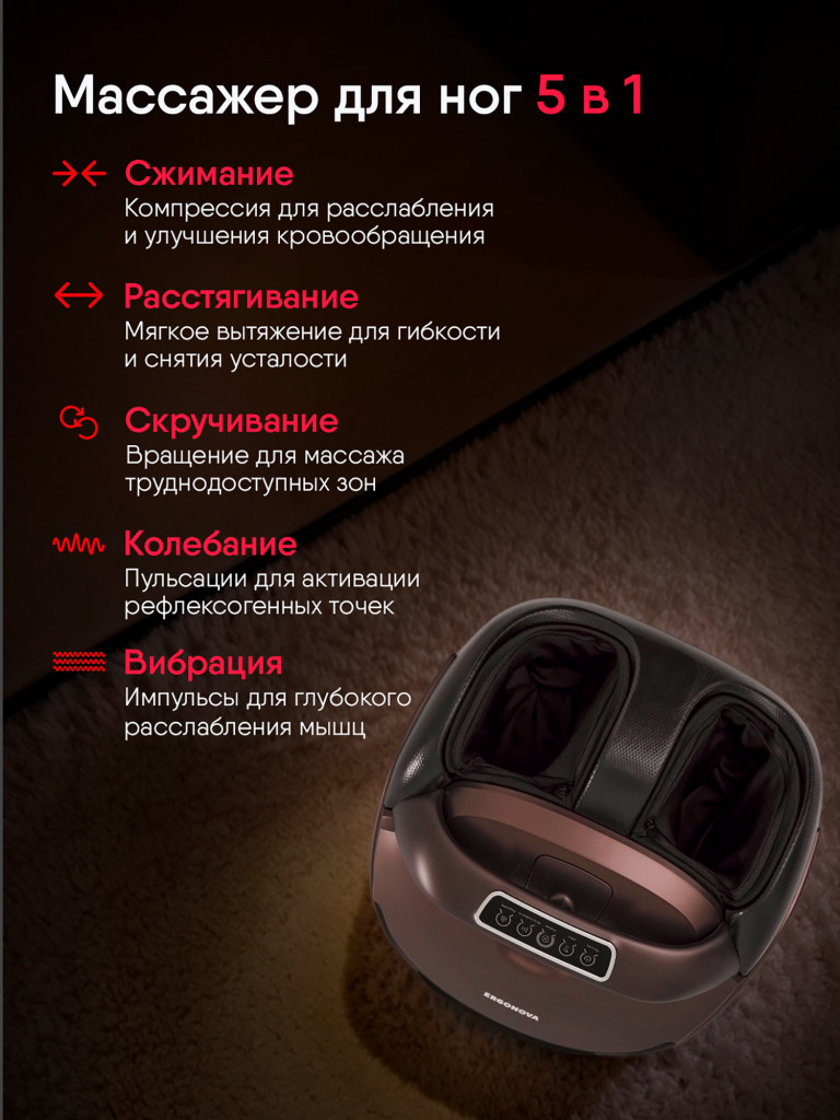 Массажер для ног Ergonova MaxiGO 4 электрический с подогревом