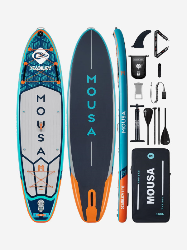Надувной двухслойный SUP-борд MOUSA CROCODILE GREY PRO, 11