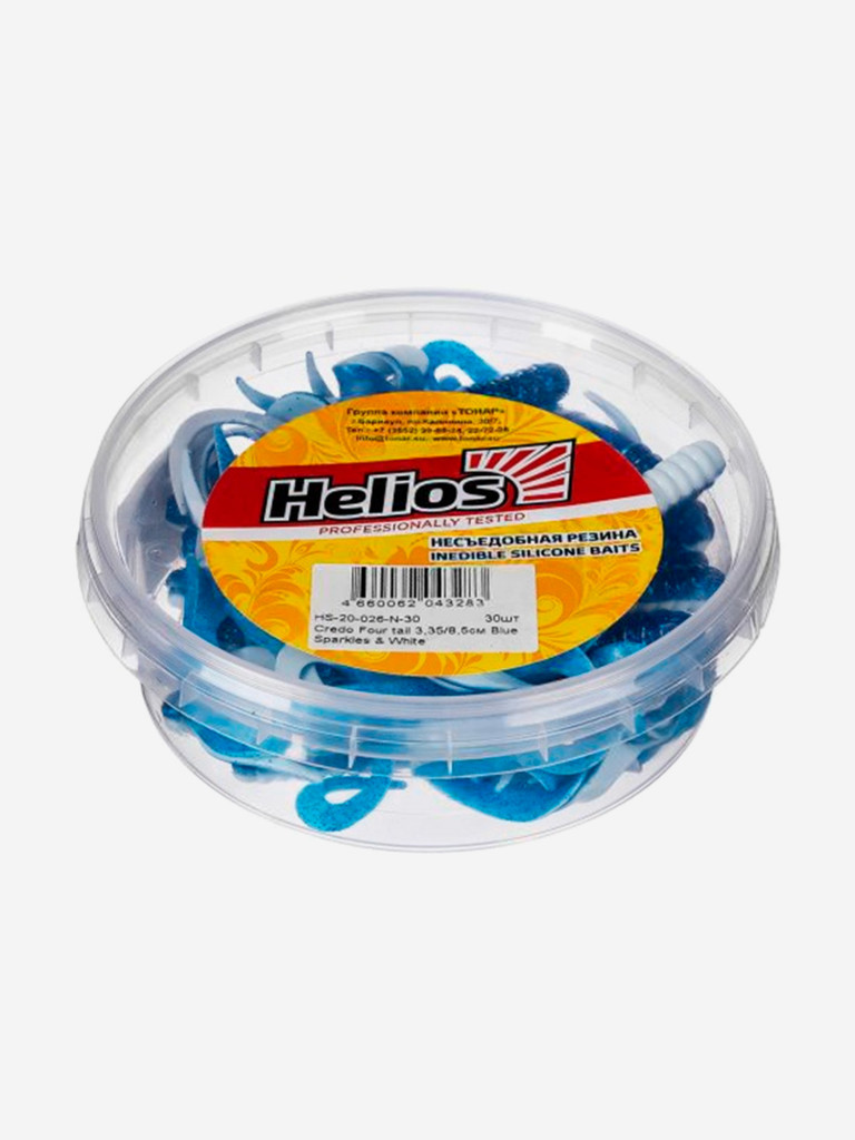Мягкая приманка Helios Credo Four Tail, 3,35'' / 8,5 см, Blue Sparkles & White, 30 шт (HS-20-026-N-30)