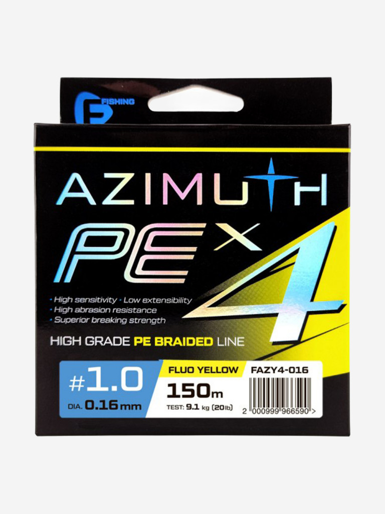 F-FISHING Шнур Azimuth PE X4 150м Fluo Yellow 0,16мм 9,1кг