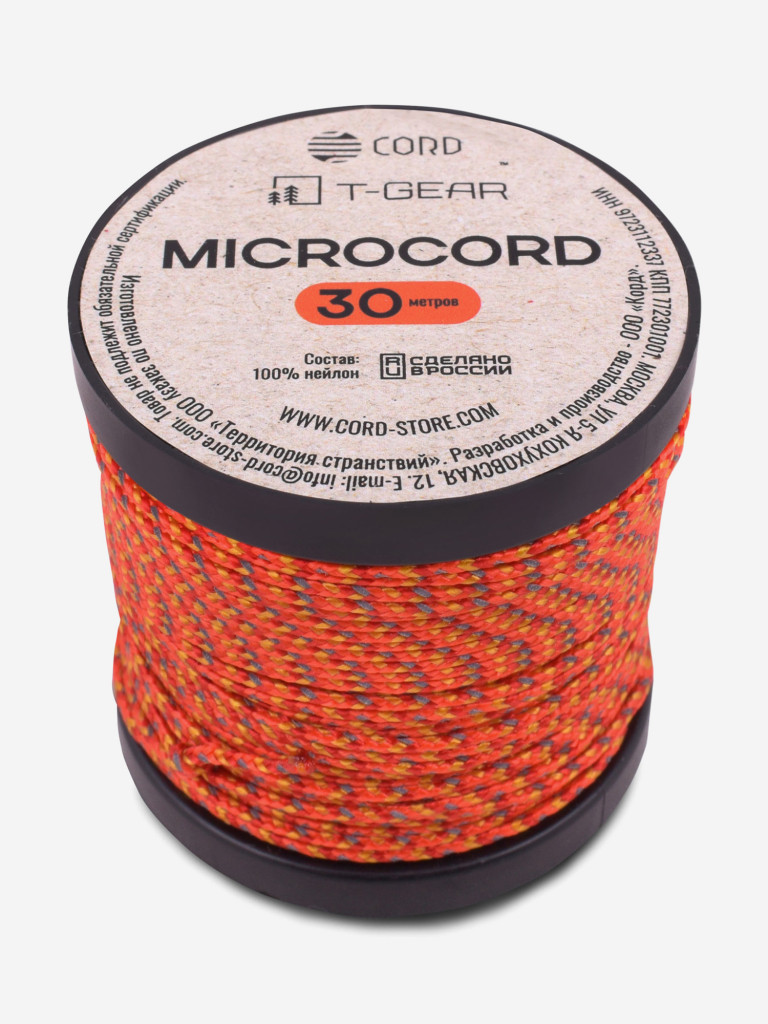 Микрокорд T-Gear x CORD nylon катушка 30м световозвращающий (Orange X)