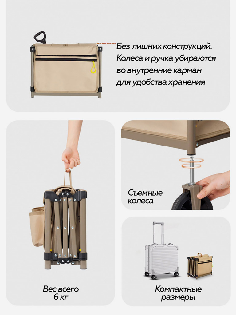 Тележка складная Naturehike туристическая, размер S, бежевая