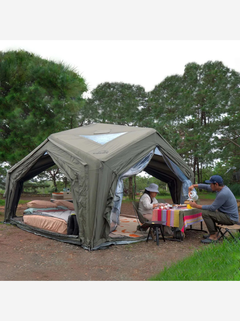 Надувная палатка Coody HUB Army Green, 360×360×275 см, 4–6 человек, 4 входа, модульная система