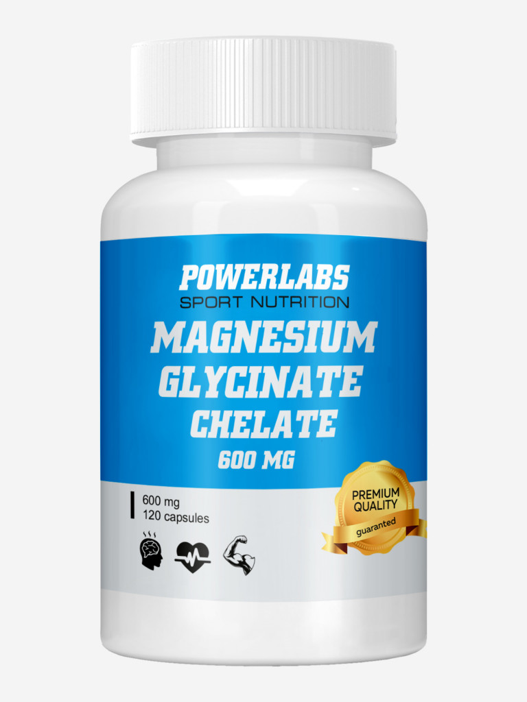 Магний Глицинат Хелат, Powerlabs, 600 мг, 120 капсул