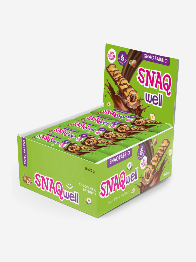 Вафельные батончики 15 шт. Snaq Fabriq "Snaq well" с шоколадно-ореховой начинкой, 20г. х 15шт.
