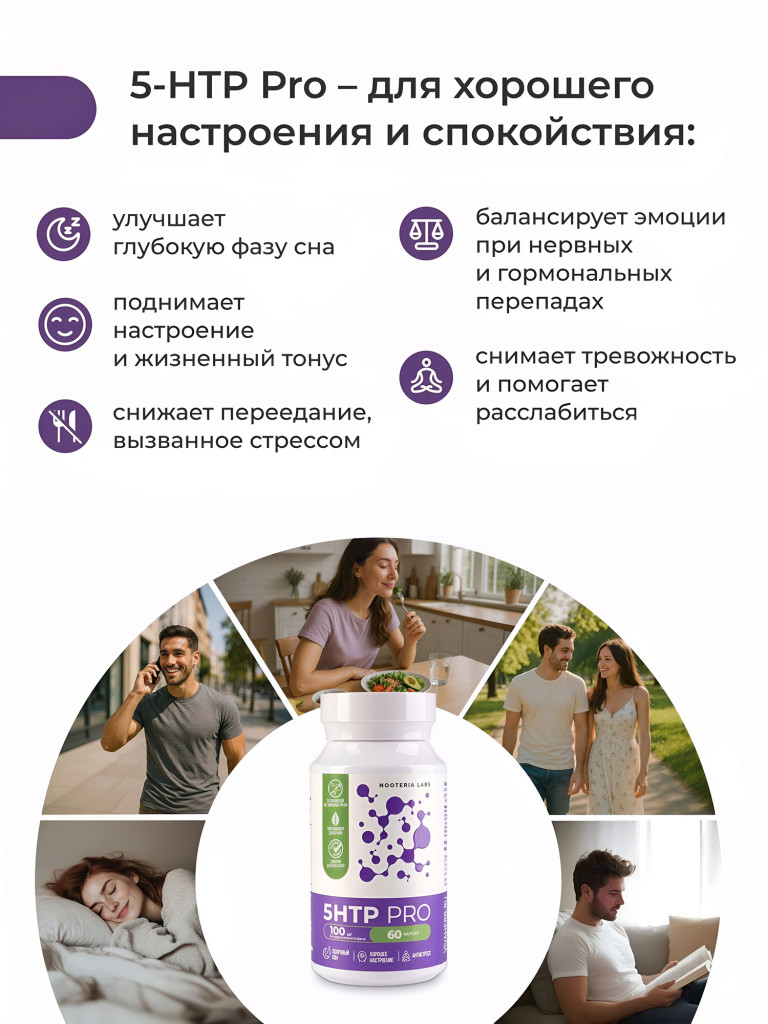 5-HTP PRO (5-Гидрокситриптофан) с витамином B6 Nooteria Labs, 60 капсул