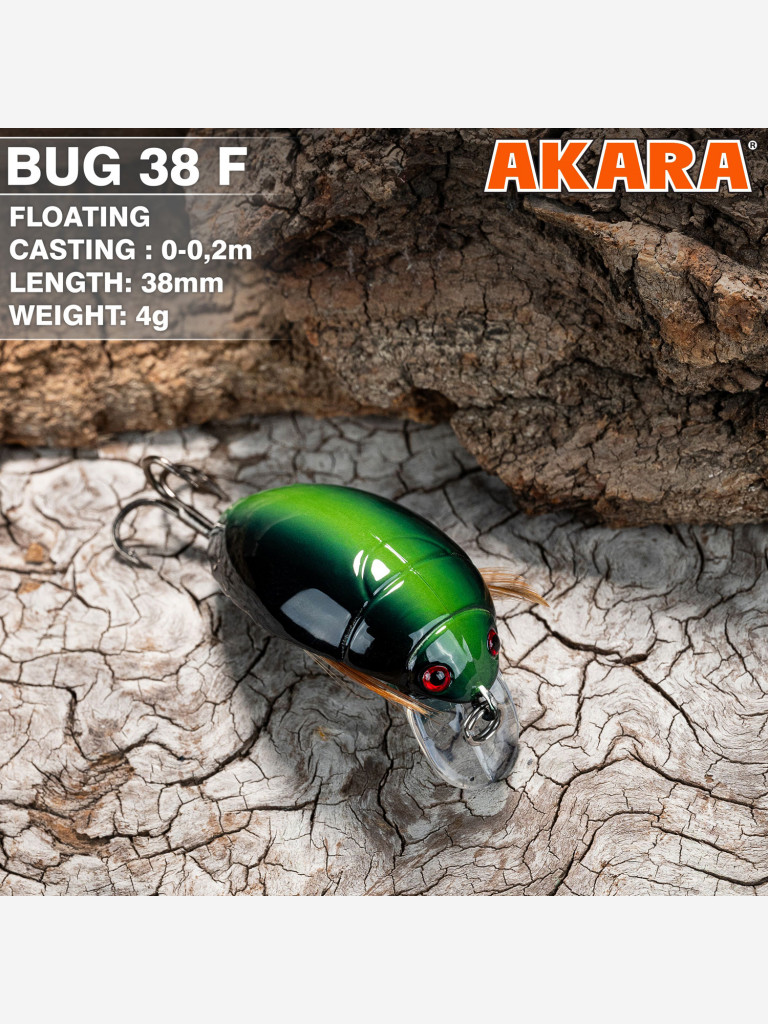 Воблер Akara Bug 38F кренк плавающий жук на голавля, язя, форель 4гр 2