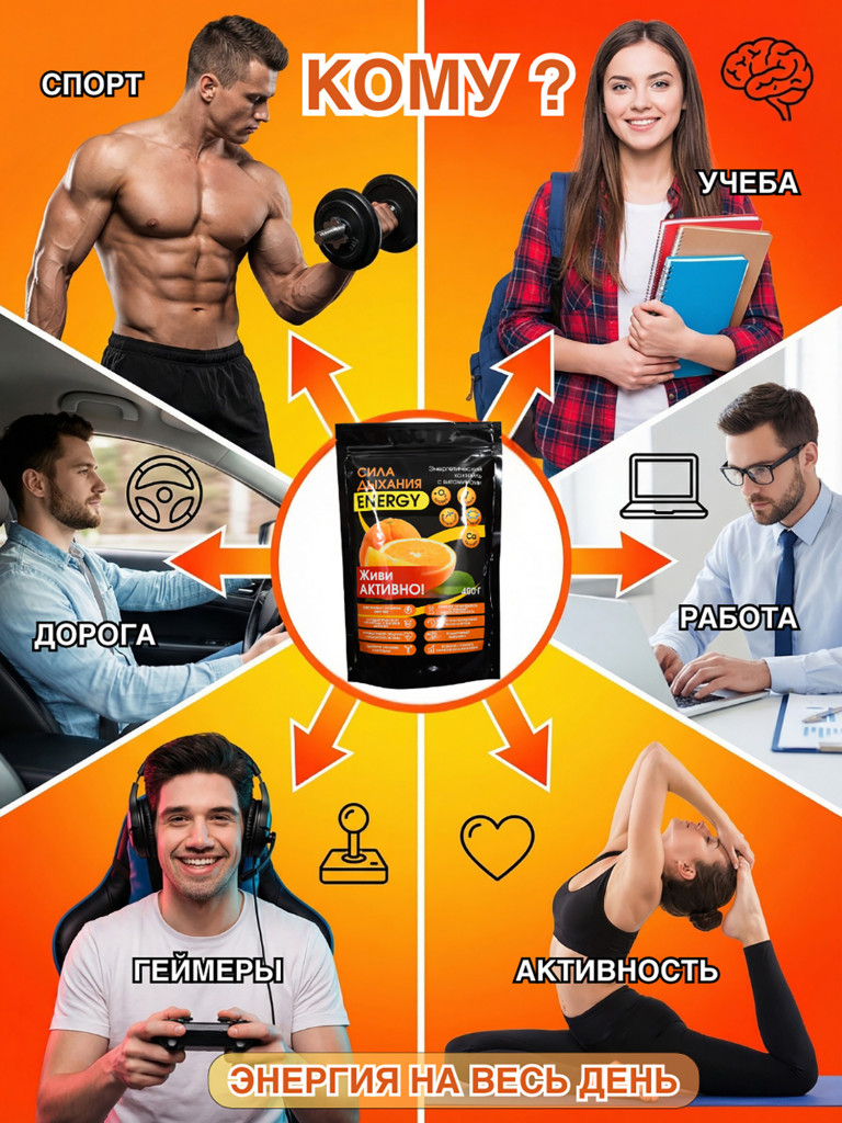 Энерготоник с Биофеном «Сила дыхания ENERGY» 400 г.