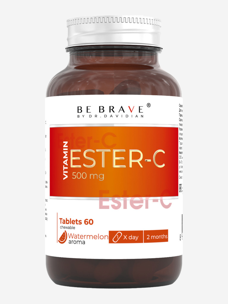 Витамин C ESTER-C BE BRAVE® нейтральный без кислотности, для иммунитета и коллагена 1250 мг, 60 таблеток