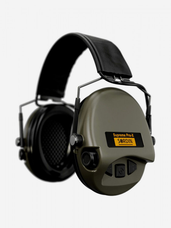 Активные наушники для стрельбы Sordin MSA Supreme Pro-X Slim, SNR 26 дБ, оголовье кожа, хаки